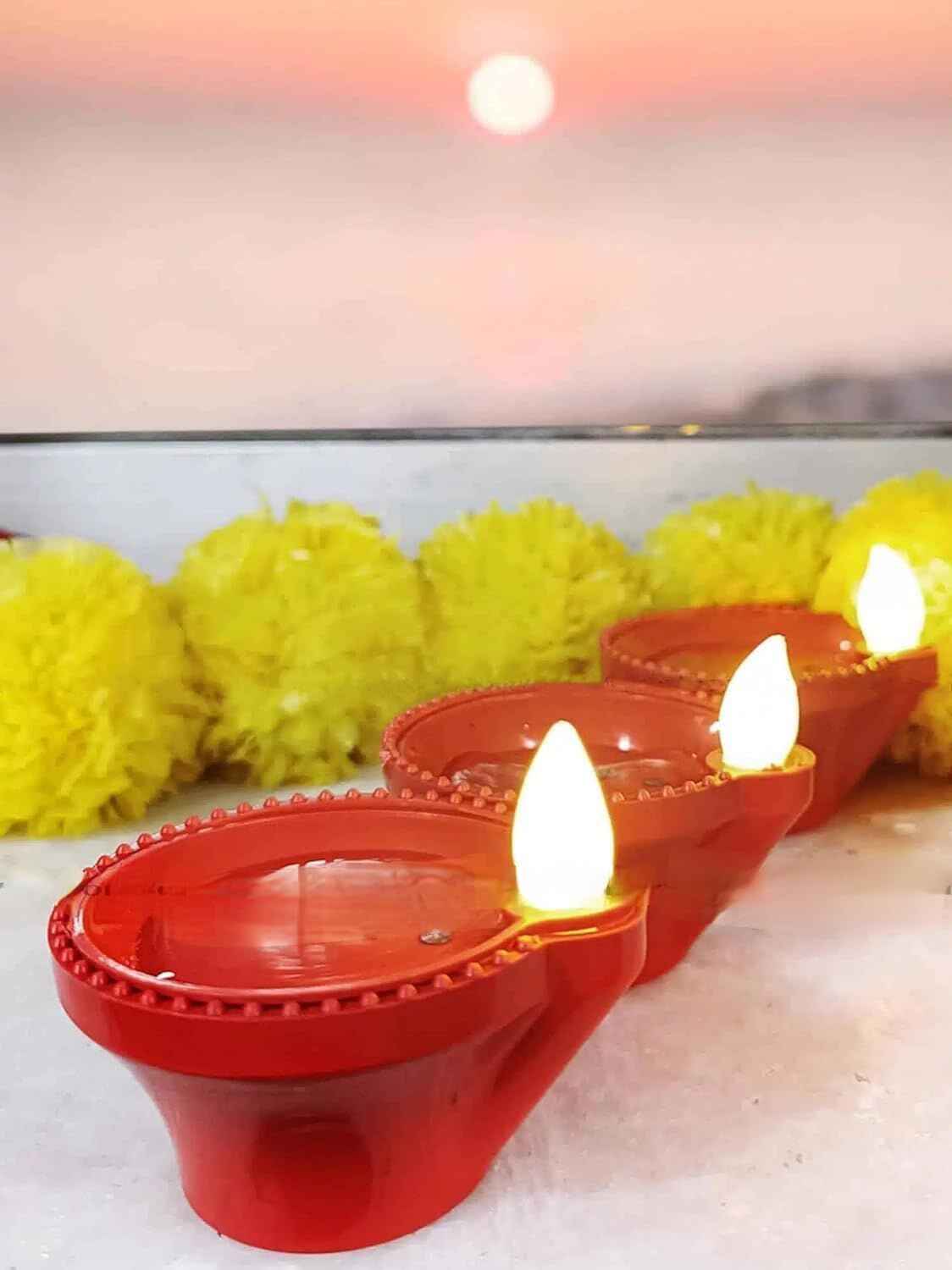 Water Sensor LED Diyas – Flameless, Safe and Long-Lasting Decorative Lights(Pack of 12)