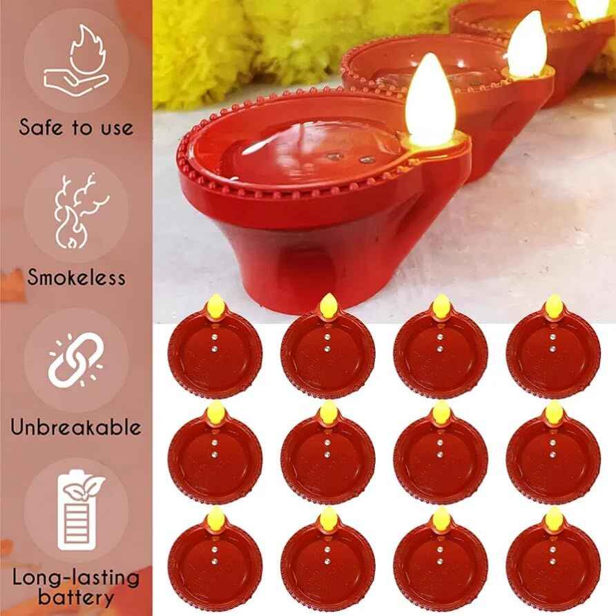 Water Sensor LED Diyas – Flameless, Safe and Long-Lasting Decorative Lights(Pack of 12)